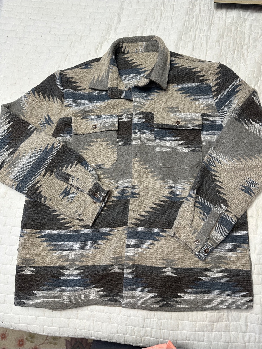 Source Unknown western Men's Patterned Shacket in Gray and Taupe